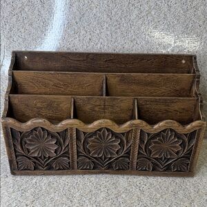Vintage Lerner Faux Carved Wood Letter Holder Mail Organizer